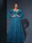 Vintage / Retro Pool Blue Lace Flower Prom Dresses 2025 Bell sleeves A-Line / Princess Square Neckline Backless Floor-Length / Long Prom Formal Dresses