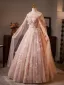 Fabelhaft Rosa Perlenstickerei Perle Pailletten Applikationen Ballkleider 2025 Ballkleid Bandeau Mantel Ärmellos Rückenfreies Lange Tülle Ball