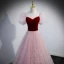 Charming Burgundy Prom Dresses 2022 A-Line / Princess Square Neckline Sequins Puffy Short Sleeve Backless Floor-Length / Long Formal Dresses