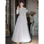 Chic / Belle Gris Paillettes Robe De Bal 2022 Princesse De l'épaule Volants Manches Courtes Dos Nu Longue Promo Robe De Ceremonie