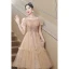 Chic / Beautiful Khaki Beading Sequins Prom Dresses 2023 A-Line / Princess Square Neckline Short Sleeve Backless Floor-Length / Long Prom Formal Dresses