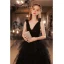 Sexy Black Cascading Ruffles Prom Dresses 2022 A-Line / Princess V-Neck Sleeveless Backless Floor-Length / Long Prom Formal Dresses