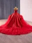 High-end Red Beading Rhinestone Lace Flower Wedding Dresses 2025 Ball Gown Strapless Sleeveless Backless Chapel Train
