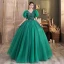 Vintage / Retro Dark Green Beading Glitter Prom Dresses 2024 Ball Gown V-Neck Puffy Short Sleeve Backless Floor-Length / Long Prom Formal Dresses