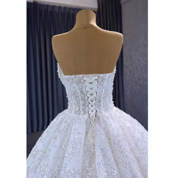 Luxe Blanche Fait main Perlage Perle Paillettes Robe De Mariée 2023 Robe Boule Bustier Sans Manches Dos Nu Chapel Train Mariage