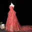 Elegant Watermelon Appliques Printing Prom Dresses 2025 Ball Gown Strapless Sleeveless Backless Sweep Train Prom Formal Dresses