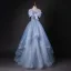 Bling Bling Sky Blue Bow Pearl Sequins Prom Dresses 2026 Ball Gown Spaghetti Straps Sleeveless Backless Floor-Length / Long Formal Dresses