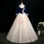 Elegant Burgundy Beading Sequins Lace Flower Appliques Prom Dresses 2025 Ball Gown Square Neckline 3/4 Sleeve Backless Floor-Length / Long Formal Dresses