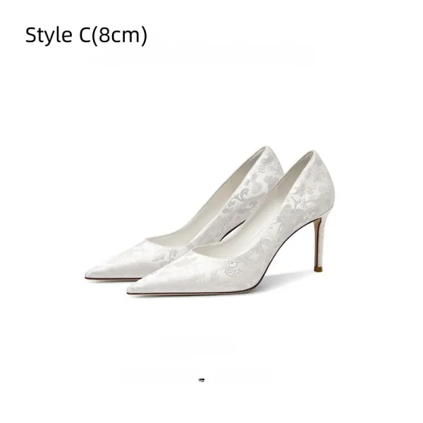 Chic / Beautiful Champagne Floral Embroidered Prom Pumps 2026 Leather 8 cm Stiletto Heels Pointed Toe Pumps High Heels