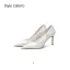Chic / Beautiful Champagne Floral Embroidered Prom Pumps 2026 Leather 8 cm Stiletto Heels Pointed Toe Pumps High Heels