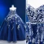 Haut de Gamme Bleu Marine Fait main Perlage Paillettes Appliques Robe De Bal 2023 Robe Boule Bretelles Spaghetti Sans Manches Dos Nu Longue Promo Robe De Ceremonie