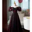 Elegant Burgundy Printing Prom Dresses 2022 A-Line / Princess Off-The-Shoulder Puffy Short Sleeve Backless Floor-Length / Long Prom Formal Dresses