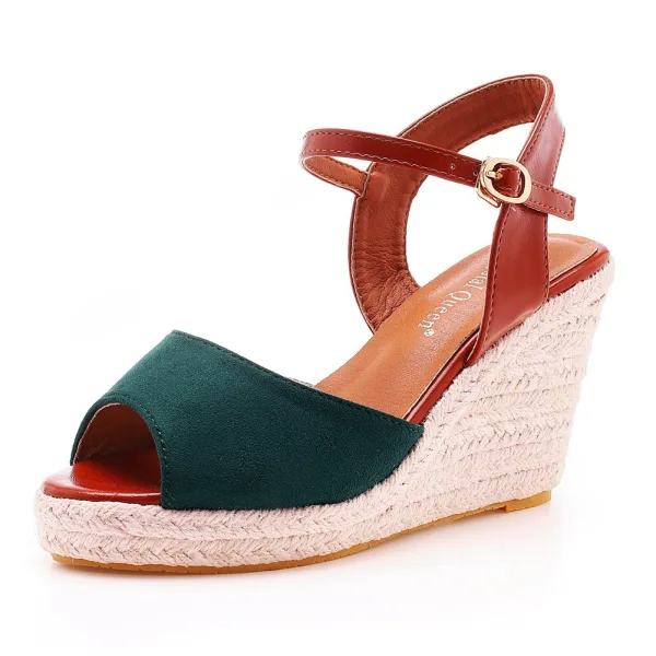 Chic / Beautiful Beach Street Wear Dark Green Braid Womens Sandals 2025 9 cm Wedges Open / Peep Toe Sandals