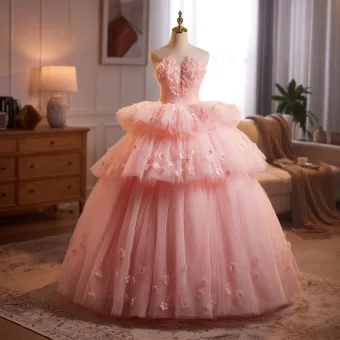 Blumenfee Rosa Perle Applikationen Fallende Rüsche Ballkleider 2026 Ballkleid Bandeau Ärmellos Rückenfreies Lange Ball Festliche Kleider