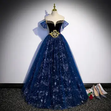 Charmant Bleu Marine Robe De Soirée 2022 Robe Boule De L Épaule Perlage Perle Paillettes Manches Courtes Dos Nu Longue Soirée Robe De Ceremonie
