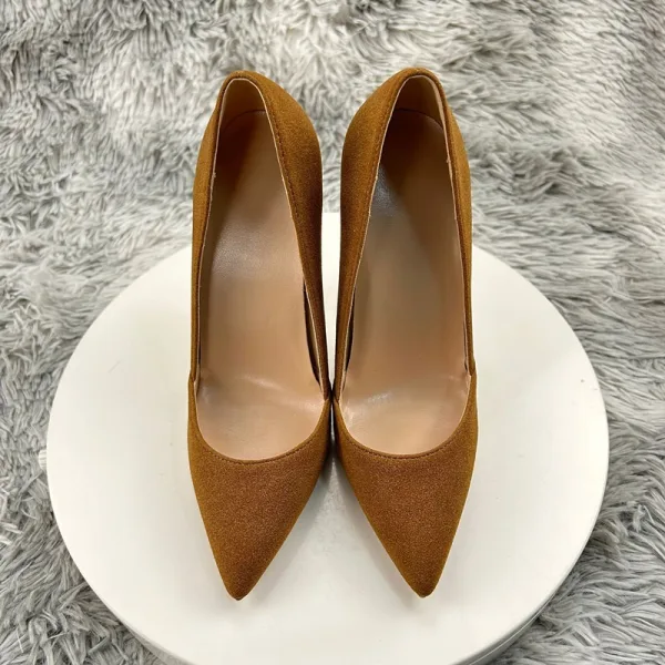 Mooie / Prachtige Bruin Suede Gala Pumps 2025 12 cm Naaldhakken / Stiletto Spitse Neus Pumps Hoge Hakken