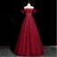 Charming Burgundy Beading Sequins Evening Dresses 2023 A-Line / Princess Puffy Off-The-Shoulder Short Sleeve Backless Floor-Length / Long Evening Party Formal Dresses