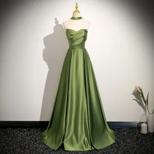Sexy Salvie Grønn Ballkjoler 2025 Prinsesse Strapless Uten Ermer Ryggløse Lange Formelle Kjoler