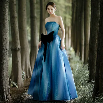 Hermoso Océano Azul Bowknot Cinturón Vestidos De Gala 2022 A Line Princess Sin Tirantes Sin Mangas Sin Espalda Largos Vestidos Formales
