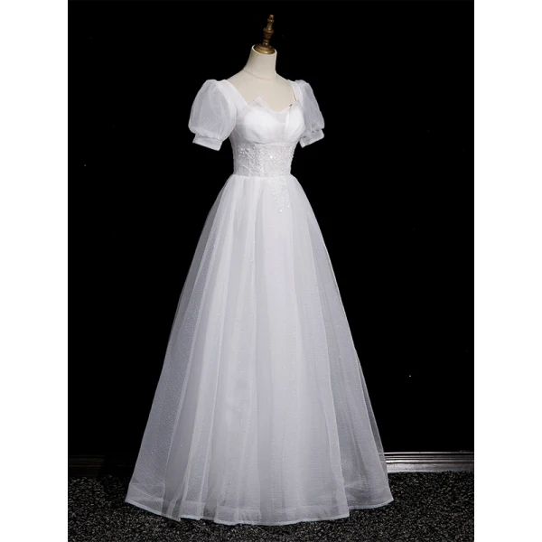 Élégant Gris Perlage Paillettes Robe De Bal 2023 Princesse Encolure Carrée Gonflée Manches Courtes Dos Nu Longue Promo Robe De Ceremonie