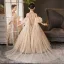 Sparkly Gold Sequins Birthday Sweep Train Flower Girl Dresses 2025 Ball Gown High Neck Short Sleeve