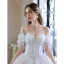 Charming Pearl White Rhinestone Wedding Dresses Prom Dresses 2022 Organza Ball Gown Off-The-Shoulder Short Sleeve Backless Floor-Length / Long Wedding