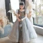 Chic / Belle Gris Étoile Paillettes Anniversaire Robe Ceremonie Fille 2022 Robe Boule Encolure Carrée Gonflée Manches Courtes Perlage Dos Nu Longue Robe Ceremonie Fille