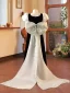 Elegant Black Birthday Flower Girl Dresses 2024 A-Line / Princess Square Neckline Puffy Short Sleeve Backless Bow Floor-Length / Long