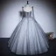 Chic / Beautiful Grey Pearl Prom Dresses 2023 Ball Gown Spaghetti Straps Sleeveless Backless Floor-Length / Long Prom Formal Dresses