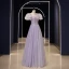 Elegante Lavendel Pailletten Ballkleider 2023 A Linie Eckiger Ausschnitt Geschwollenes Kurze Ärmel Rückenfreies Lange Ball Festliche Kleider