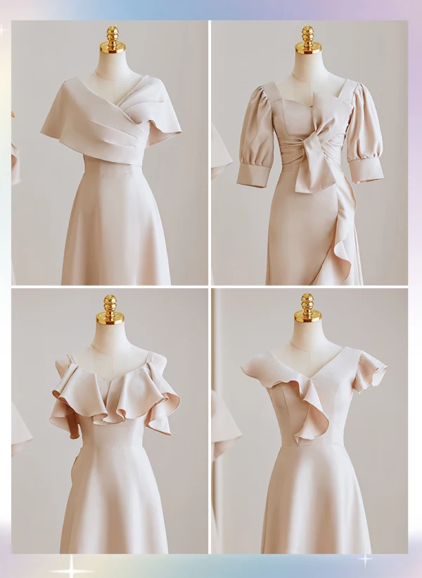 Modest Simple Khaki Bridesmaid Dresses 2023 A-Line Princess V-Neck Short Sleeve Backless