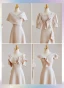 Modest / Simple Khaki Bridesmaid Dresses 2023 A-Line / Princess V-Neck Short Sleeve Backless Floor-Length / Long Bridesmaid Dresses