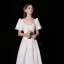 Modest / Simple Ivory Pearl Satin Prom Dresses 2022 A-Line / Princess Square Neckline Puffy Short Sleeve Floor-Length / Long Formal Dresses