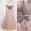 Mooie / Prachtige Oud Roze Rhinestone Pailletten Galajurken 2022 A lijn Uit De Schouder Korte Mouwen Ruglooze Strik Lange Gala Gelegenheid Jurken