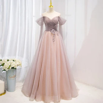 Chic Belle Rose Sombre Faux Diamant Paillettes Robe De Bal 2022 Princesse De L Épaule Manches Courtes Dos Nu Noeud Longue Promo Robe De Ceremonie