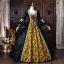 Vintage / Retro Medieval Black Halloween Lace Flower Printing Bow Prom Dresses 2026 Ball Gown Square Neckline Bell sleeves Floor-Length / Long Formal Dresses