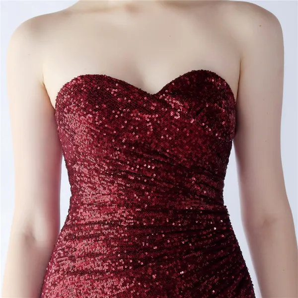 Sexy Argenté Paillettes Fendue devant Robe De Soirée 2024 Trompette / Sirène Bustier Sans Manches Dos Nu Longue Soirée Robe De Ceremonie