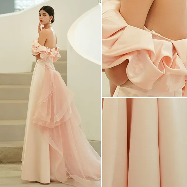 Élégant Rougissant Rose Organza Promo Robe De Bal 2022 Princesse Bustier Sans Manches Dos Nu Longue Robe De Ceremonie
