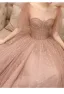 Chic / Beautiful Champagne Glitter Sequins Prom Dresses 2024 A-Line / Princess Scoop Neck Sleeveless Backless Floor-Length / Long Prom Formal Dresses