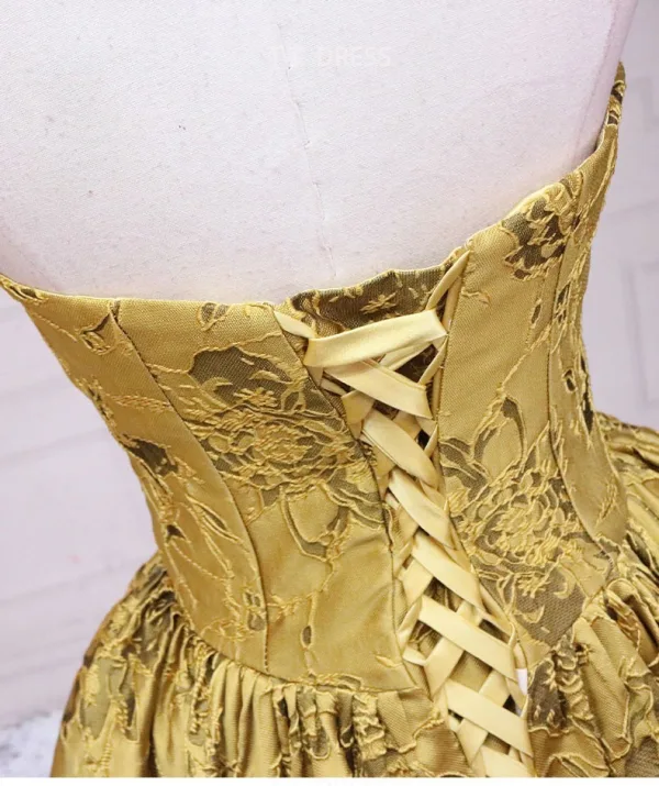 Vintage / Retro Gold Printing Prom Dresses 2025 Ball Gown Strapless Sleeveless Backless Floor-Length / Long Prom Formal Dresses