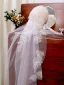Vintage / Retro White Handmade  Lace Flower Pearl 1.5 m Wedding Veils 2025 Tulle