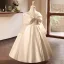 Elegant Ivory Pearl Satin Bow Birthday Flower Girl Dresses 2024 Ball Gown Scoop Neck Long Sleeve Floor-Length / Long Flower Girl Dresses