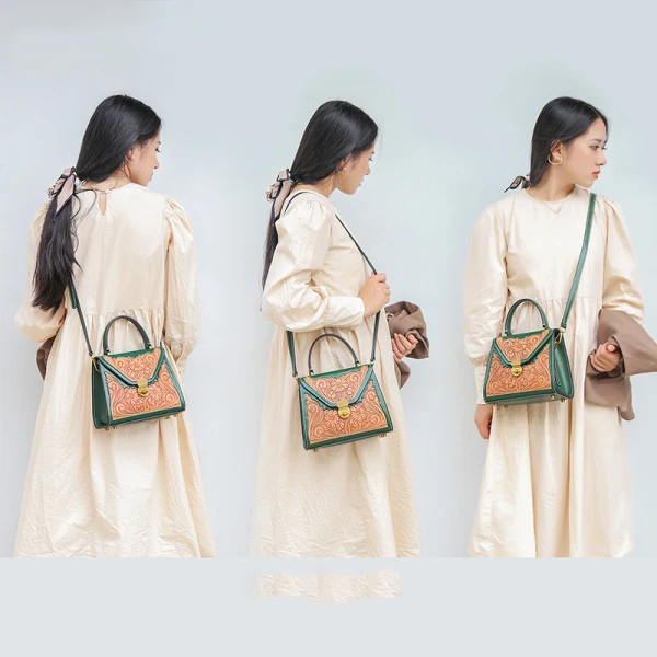 Vintage / Retro Dark Green Handmade  Leather Casual Women's Bags Tote Bag Shoulder Bags 2022
