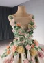 High End Blumenfee Champagner Spitze Blumen Applikationen Ballkleider 2024 Ballkleid Rundhalsausschnitt Ärmellos Rückenfreies Kathedrale Schleppe Ball Festliche Kleider