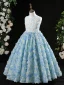 Flower Fairy Sky Blue Beading Pearl Appliques Birthday Flower Girl Dresses 2024 A-Line / Princess Scoop Neck Sleeveless Floor-Length / Long Tulle