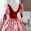 Elegant Red Printing Prom Dresses 2022 Square Neckline Puffy Short Sleeve Backless Floor-Length / Long Prom Formal Dresses