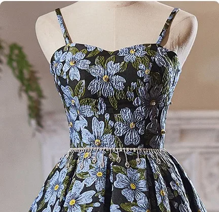 Flower Fairy Black Printing Knee-Length Homecoming Graduation Dresses 2024 A-Line / Princess Spaghetti Straps Sleeveless Backless