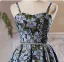 Flower Fairy Black Printing Knee-Length Homecoming Graduation Dresses 2024 A-Line / Princess Spaghetti Straps Sleeveless Backless