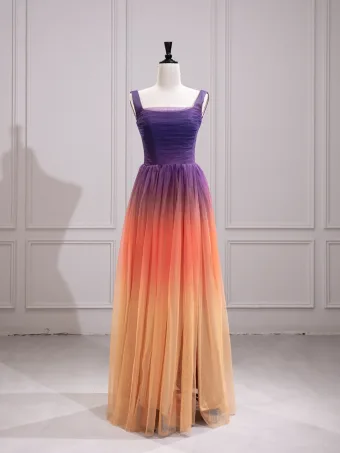 Sencillos Multi Colors Delante De Split Vestidos De Gala 2024 A Line Princess Escote Cuadrado Sin Mangas Sin Espalda Largos Gala Vestidos Formales