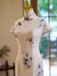 Chinese style Vintage / Retro Beige Printing Tea-length Cheongsam 2024 Trumpet / Mermaid High Neck Short Sleeve